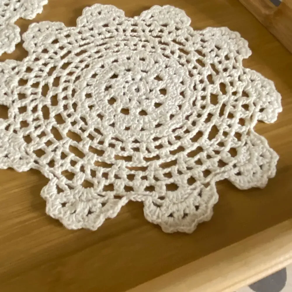 Vintage Handmade Crochet Doilies Set of 4 White Round Cotton Lace 7in